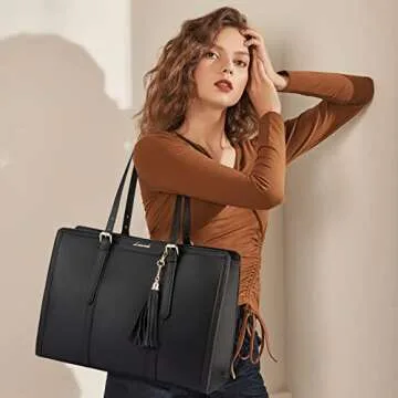LOVEVOOK Laptop Bag for Women 15.6 inch Lightweight PU Laptop Tote Bag, Large Capacity Computer bag ...