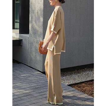 Gihuo Women Sweater Sets 2 Piece Outfits Knit Lounge Sets Short Sleeve Tops Wide Leg Pants Matching Travel Tracksuit