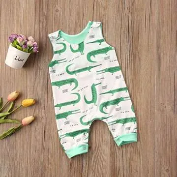 Pudcoco Toddlers Baby Boys Girls Sleeveless Cartoon Animals Print Romper Jumpsuit Summer Bodysuit (12-18M, Green Crocodile)