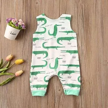 Pudcoco Toddlers Baby Boys Girls Sleeveless Cartoon Animals Print Romper Jumpsuit Summer Bodysuit (12-18M, Green Crocodile)