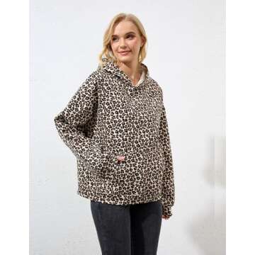 Ziesexy Cheetah Print Top Leopard Print Hoodie Loose Fit Top Streetwear 2000S Pullover Sweatshirt Cheetah Hoodie Brown