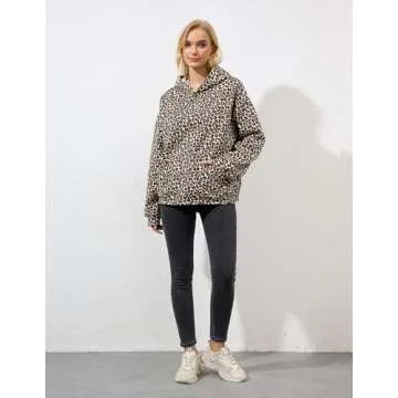 Ziesexy Cheetah Print Top Leopard Print Hoodie Loose Fit Top Streetwear 2000S Pullover Sweatshirt Cheetah Hoodie Brown