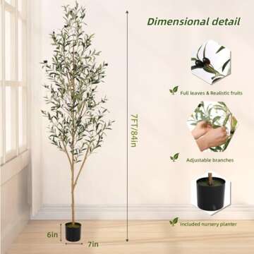 7FT Artificial Olive Tree, Tall Faux Plants with Realistic Leaves and Fruits for Home Office Decor