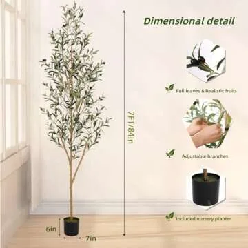 7FT Artificial Olive Tree, Tall Faux Plants with Realistic Leaves and Fruits for Home Office Decor
