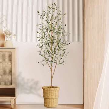 7FT Artificial Olive Tree, Tall Faux Plants with Realistic Leaves and Fruits for Home Office Decor
