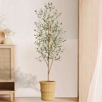 7FT Artificial Olive Tree, Tall Faux Plants with Realistic Leaves and Fruits for Home Office Decor
