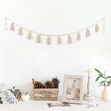 BlueMake 2 Pack Macrame Woven Tassel Garland Belly Basket Decorative Wall Hangings for Boho Home Decor,Nursey Room (Ivory B)