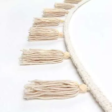 BlueMake 2 Pack Macrame Woven Tassel Garland Belly Basket Decorative Wall Hangings for Boho Home Decor,Nursey Room (Ivory B)