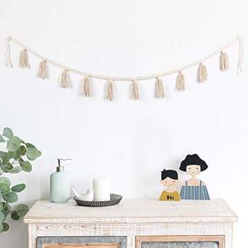 BlueMake 2 Pack Macrame Woven Tassel Garland Belly Basket Decorative Wall Hangings for Boho Home Decor,Nursey Room (Ivory B)