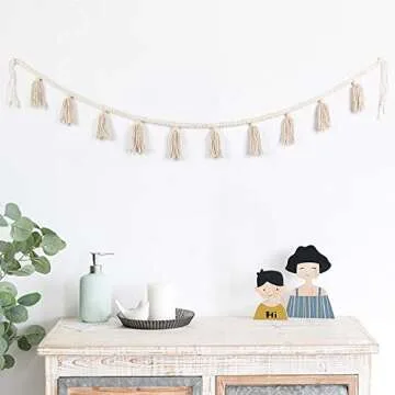 BlueMake 2 Pack Macrame Woven Tassel Garland Belly Basket Decorative Wall Hangings for Boho Home Decor,Nursey Room (Ivory B)