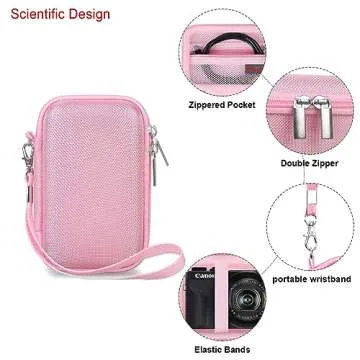 Elonbo Camera Carrying Case for Canon PowerShot G7 X / G7 X Mark II / G7 X Mark III / G9 X Mark III Digital 4K Vlogging Camera, Video Streaming Camera Travel Bag. Mesh Pocket fits Cable, Pink