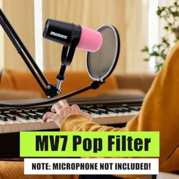 YOUSHARES Pop Filter Compatible with Shure MV7 Microphone - Mic Foam Windscreen Cover for MV7 Microphone to Blocks Out Plosives (Pink)