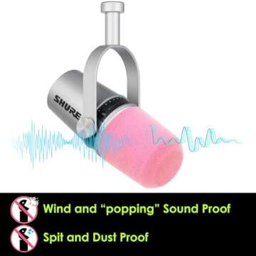 YOUSHARES Pop Filter Compatible with Shure MV7 Microphone - Mic Foam Windscreen Cover for MV7 Microphone to Blocks Out Plosives (Pink)
