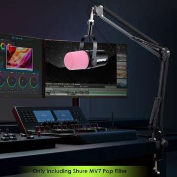 YOUSHARES Pop Filter Compatible with Shure MV7 Microphone - Mic Foam Windscreen Cover for MV7 Microphone to Blocks Out Plosives (Pink)