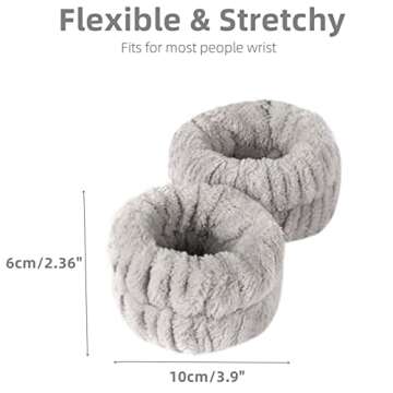 Soft & Absorbent Microfiber Wristbands for Women & Girls, Spa Scrunchies for Face Washing, Prevent Water Dripping Down Arms - Gray