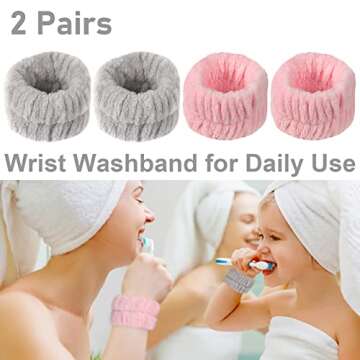 Soft & Absorbent Microfiber Wristbands for Women & Girls, Spa Scrunchies for Face Washing, Prevent Water Dripping Down Arms - Gray