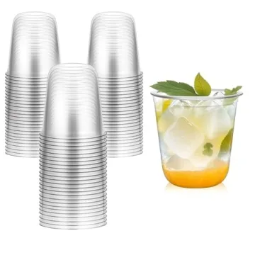 RMERVE Disposable Stemless Glasses 12oz Crystal Plastic Cups Disposable Cold Party Drinking Cups Win...