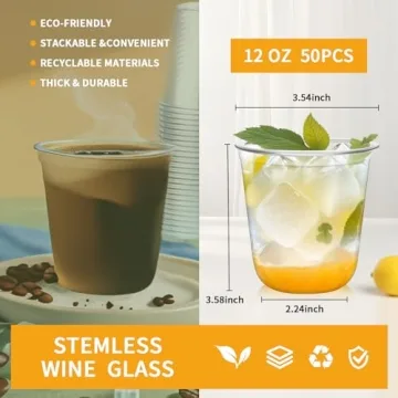 RMERVE 50-Piece Disposable Stemless Glasses Set