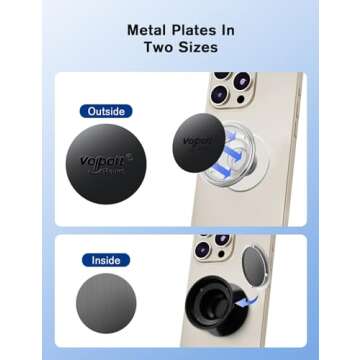 volport Mount Metal Plates Replacement 6pcs for Magnetic Phone Magnet Car Mount, 3M Strong MagicPlate Metal Disc Sticker Adhesive Round for Magnet Cell Phone Holder Grip(Pops Stand Not Included)