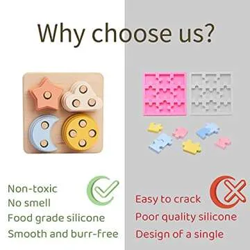 WOODEN TEETHER Silicone Stacking Sorting Toys for Baby and Toddlers Geometric Stacking Building Blocks Toys Montessori Early Educational Intelligence Block Puzzles for Infants