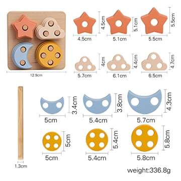 WOODEN TEETHER Silicone Stacking Sorting Toys for Baby and Toddlers Geometric Stacking Building Blocks Toys Montessori Early Educational Intelligence Block Puzzles for Infants