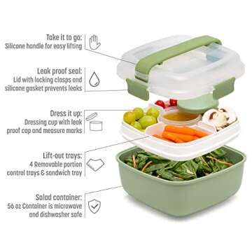 Goodful Stackable Lunch Box Container, Bento Style Food Storage with Removeable Compartments for San...