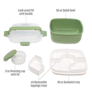 Goodful Stackable Lunch Box Container, Bento Style Food Storage with Removeable Compartments for Sandwich, Snacks, Toppings & Dressing, Leak-Proof and Made without BPA, 56-Ounce, Sage