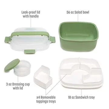 Goodful Stackable Lunch Box Container, Bento Style Food Storage with Removeable Compartments for Sandwich, Snacks, Toppings & Dressing, Leak-Proof and Made without BPA, 56-Ounce, Sage