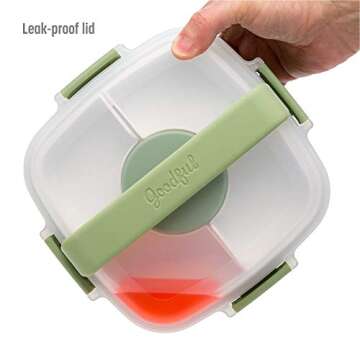 Goodful Stackable Lunch Box Container, Bento Style Food Storage with Removeable Compartments for Sandwich, Snacks, Toppings & Dressing, Leak-Proof and Made without BPA, 56-Ounce, Sage