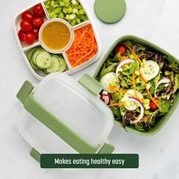 Goodful Stackable Lunch Box Container, Bento Style Food Storage with Removeable Compartments for Sandwich, Snacks, Toppings & Dressing, Leak-Proof and Made without BPA, 56-Ounce, Sage