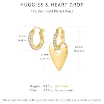 Elegant 14K Gold Plated Heart Drop Earrings for Women