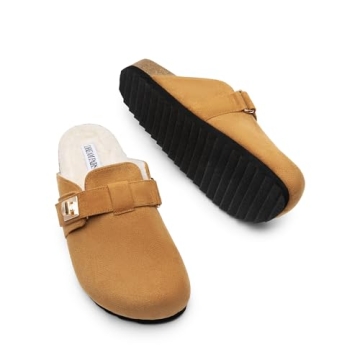 DREAM PAIRS Women's Clogs for Women Mules Cork Footbed Slip-On Shoes with Arch Support,Size 10,Brown-Furry,SDML2406W