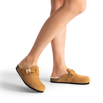 DREAM PAIRS Women's Clogs for Women Mules Cork Footbed Slip-On Shoes with Arch Support,Size 10,Brown-Furry,SDML2406W