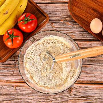 2PCS Danish Dough Whisk, 13.2IN Double-loop Dutch Bread Dough Whisk Stainless Steel, Wooden Handle Mixer for Bread Cake Dessert Pizza Pastry