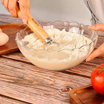 2PCS Danish Dough Whisk, 13.2IN Double-loop Dutch Bread Dough Whisk Stainless Steel, Wooden Handle Mixer for Bread Cake Dessert Pizza Pastry