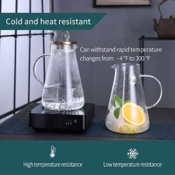 Borosilicate Glass Pitcher with Lid and Spout - 68 Ounces Cold and Hot Water Carafe, Beverage Pitcher for Homemade Iced Tea and Juice (68OZ)