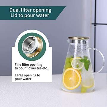 Borosilicate Glass Pitcher with Lid and Spout - 68 Ounces Cold and Hot Water Carafe, Beverage Pitcher for Homemade Iced Tea and Juice (68OZ)