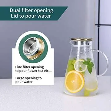 Borosilicate Glass Pitcher with Lid and Spout - 68 Ounces Cold and Hot Water Carafe, Beverage Pitcher for Homemade Iced Tea and Juice (68OZ)