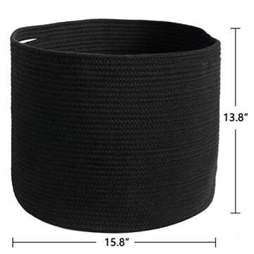 Versatile INDRESSME Black Cotton Rope Storage Basket 15.8"x15.8"
