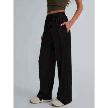 Trendy Queen Womens Wide Leg Pants Sweatpants Comfy Lounge Fit Loose Flowy Pants Fall Fashion Clothes Outfits 2025 Black M