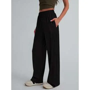 Trendy Queen Womens Wide Leg Pants Sweatpants Comfy Lounge Fit Loose Flowy Pants Fall Fashion Clothes Outfits 2025 Black M