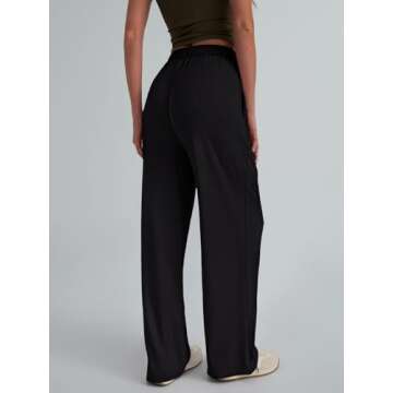 Trendy Queen Womens Wide Leg Pants Sweatpants Comfy Lounge Fit Loose Flowy Pants Fall Fashion Clothes Outfits 2025 Black M