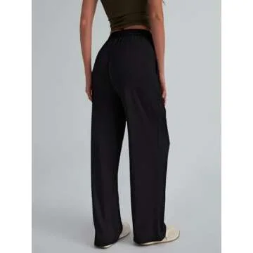 Trendy Queen Womens Wide Leg Pants Sweatpants Comfy Lounge Fit Loose Flowy Pants Fall Fashion Clothes Outfits 2025 Black M