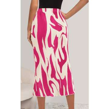 PRETTYGARDEN Women's Office Work Pencil Skirt Stretch High Waist Below Knee Pleated Long Skirts for Women Trendy Midi Skirt (Rose Red, Small)