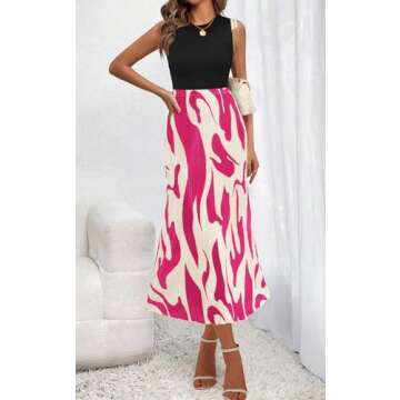 PRETTYGARDEN Women's Office Work Pencil Skirt Stretch High Waist Below Knee Pleated Long Skirts for Women Trendy Midi Skirt (Rose Red, Small)