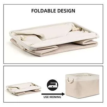 Bidtakay Beige Storage Basket Large Fabric Cloth Baskets [2-Pack] Tall Rectangular Shelf Baskets 16X11.8X11.8 in Canvas Collapsible Storage Bins with Handles for Organizing Living Room(White&Beige)