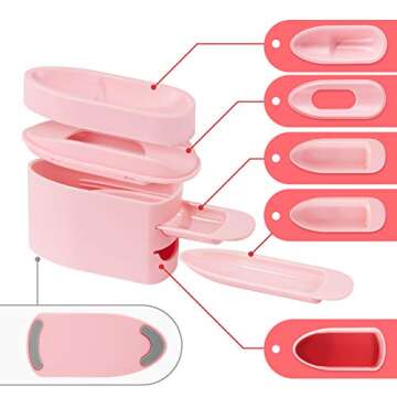 unibouti Dip Powder Recycling Tray System& French Tip Dip Nail Tray, 2-in-1 Nail Art Accessories French Manicure Mold Finger Smile Line Guide Powder Glitter Saver Holder Nail Tech Must Haves (Pink)