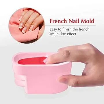 unibouti Dip Powder Recycling Tray System& French Tip Dip Nail Tray, 2-in-1 Nail Art Accessories French Manicure Mold Finger Smile Line Guide Powder Glitter Saver Holder Nail Tech Must Haves (Pink)