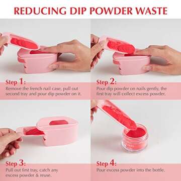 unibouti Dip Powder Recycling Tray System& French Tip Dip Nail Tray, 2-in-1 Nail Art Accessories French Manicure Mold Finger Smile Line Guide Powder Glitter Saver Holder Nail Tech Must Haves (Pink)