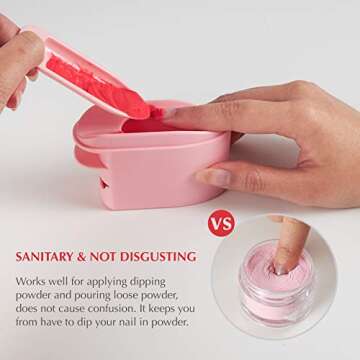unibouti Dip Powder Recycling Tray System& French Tip Dip Nail Tray, 2-in-1 Nail Art Accessories French Manicure Mold Finger Smile Line Guide Powder Glitter Saver Holder Nail Tech Must Haves (Pink)
